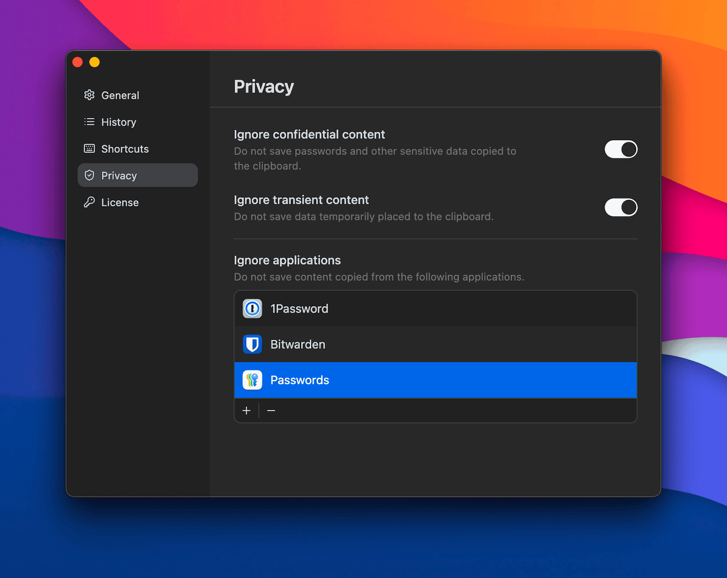 Ignore Applications in ClipBook